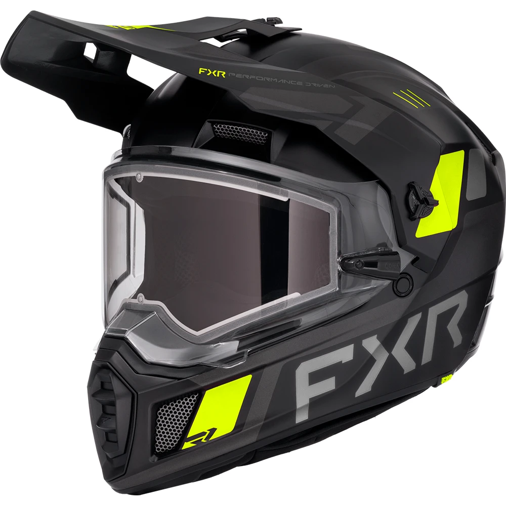 Шлем FXR Clutch w/ E Shield с подогревом Black/HiVis, 3XL, 260670-1065-22