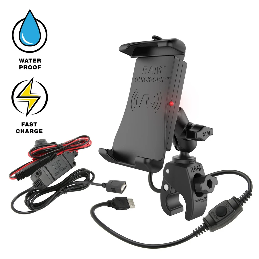 Крепление для телефона RAM MOUNTS Quick-Grip 15 Вт с беспроводной зарядкой, струбцина Tough-Claw, RAM-B-400-A-UN14W-V7M-1