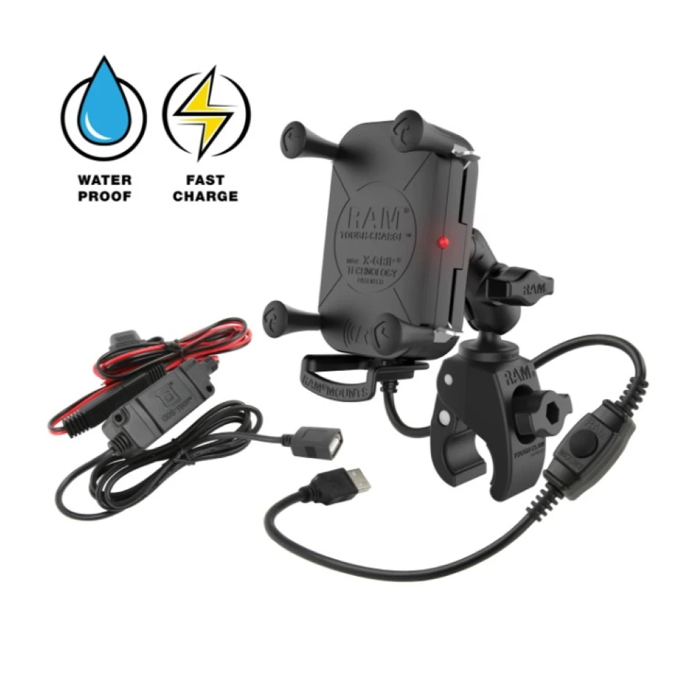 Крепление для телефона RAM MOUNTS Tough-Charge с беспроводной зарядкой, струбцина Tough-Claw, шар 25, RAM-B-400-A-UN12W-V7M-1