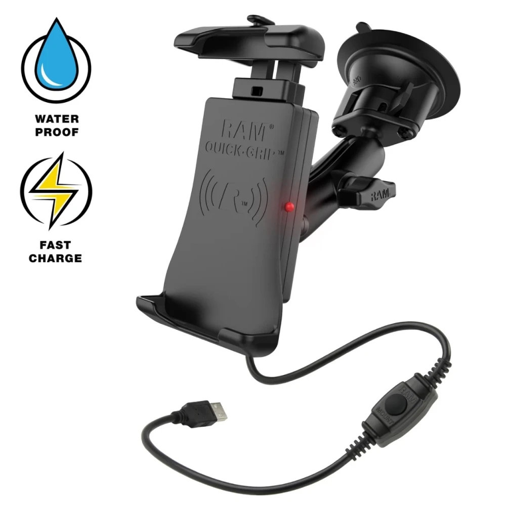 Крепление RAM MOUNTS Quick-Grip 15 Вт водонепроницаемая беспроводная зарядка на присоске Twist-Loc, RAM-B-166-UN14W-1